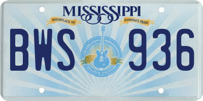 MS license plate BWS936