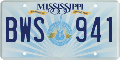 MS license plate BWS941