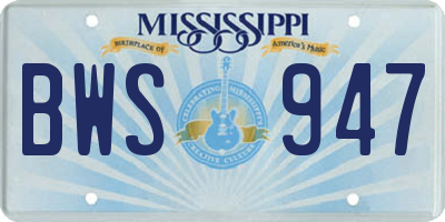 MS license plate BWS947