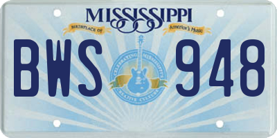 MS license plate BWS948