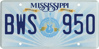MS license plate BWS950