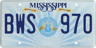 MS license plate BWS970