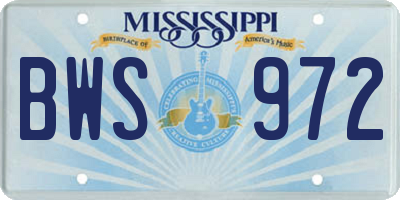 MS license plate BWS972