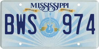 MS license plate BWS974