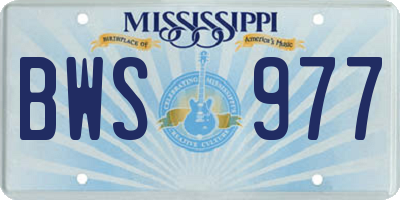 MS license plate BWS977
