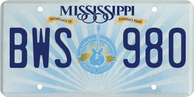 MS license plate BWS980