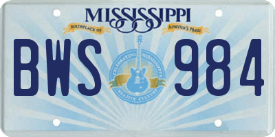 MS license plate BWS984