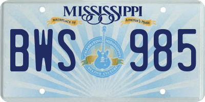 MS license plate BWS985