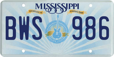MS license plate BWS986