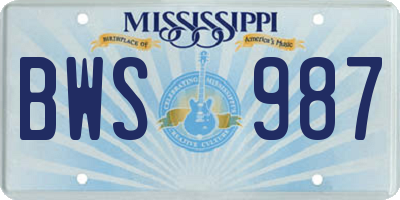 MS license plate BWS987