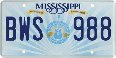 MS license plate BWS988