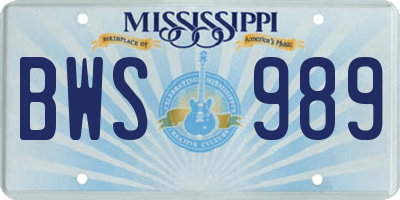 MS license plate BWS989