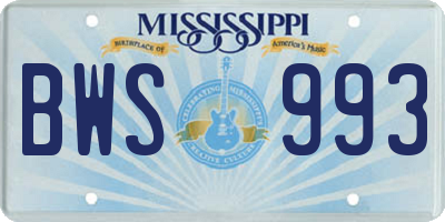 MS license plate BWS993