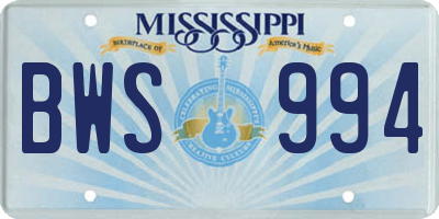 MS license plate BWS994