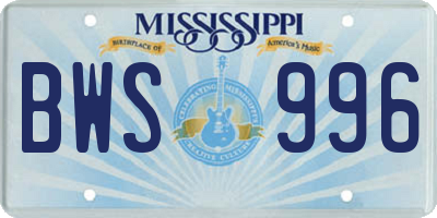 MS license plate BWS996