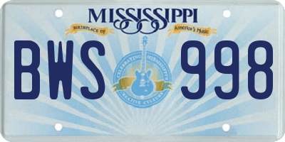 MS license plate BWS998