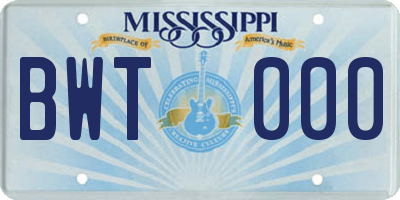MS license plate BWT000