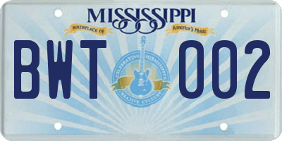 MS license plate BWT002