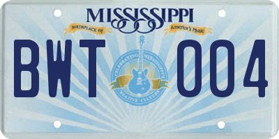 MS license plate BWT004