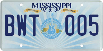 MS license plate BWT005