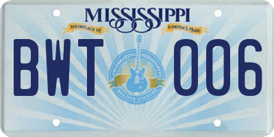 MS license plate BWT006