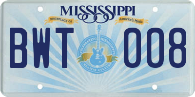 MS license plate BWT008
