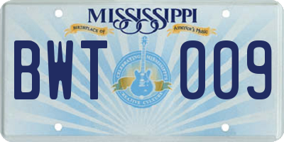 MS license plate BWT009