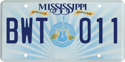 MS license plate BWT011