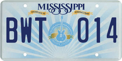MS license plate BWT014