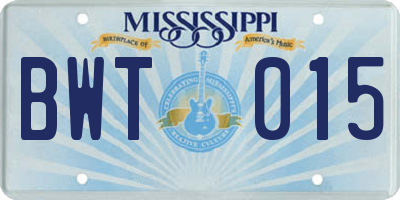 MS license plate BWT015