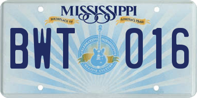 MS license plate BWT016