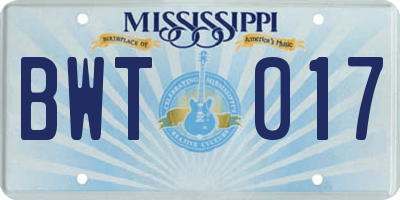 MS license plate BWT017