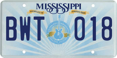 MS license plate BWT018
