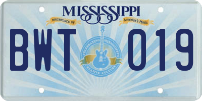 MS license plate BWT019
