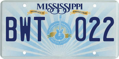 MS license plate BWT022