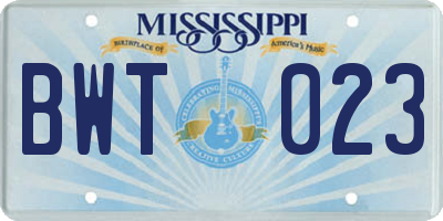 MS license plate BWT023