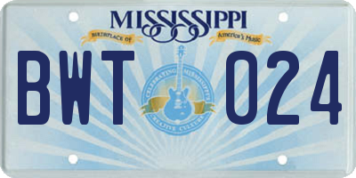MS license plate BWT024