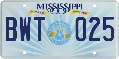 MS license plate BWT025