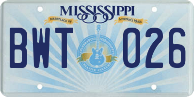 MS license plate BWT026