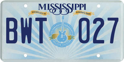 MS license plate BWT027