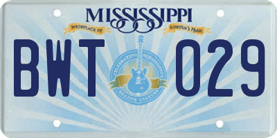 MS license plate BWT029