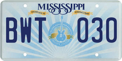MS license plate BWT030