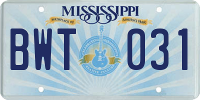 MS license plate BWT031