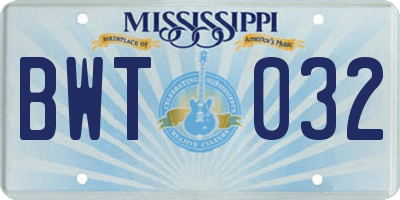 MS license plate BWT032