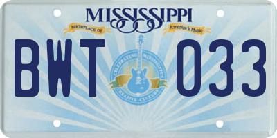 MS license plate BWT033