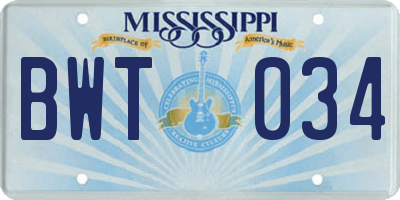 MS license plate BWT034