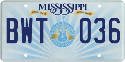MS license plate BWT036