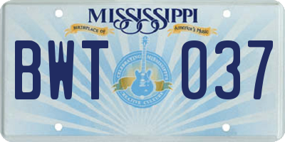 MS license plate BWT037