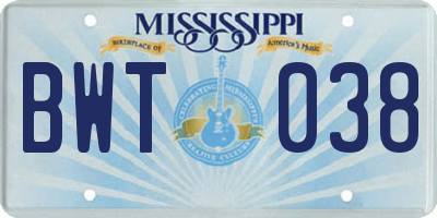 MS license plate BWT038