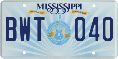 MS license plate BWT040